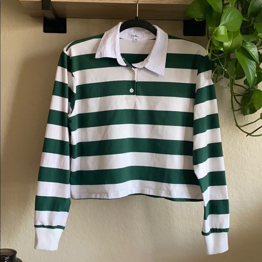 Cropped striped rugby polo green and white